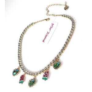 NEW Betsey Johnson WATERMELON POPSICLE NECKLACE Iridescent & Crystal Rhinestones